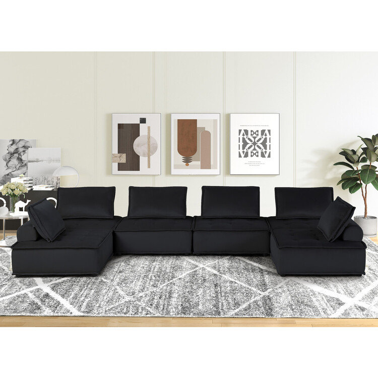 Gouvernour Velvet 6 Seat Sectional Sofa Ottoman Latitude Run
